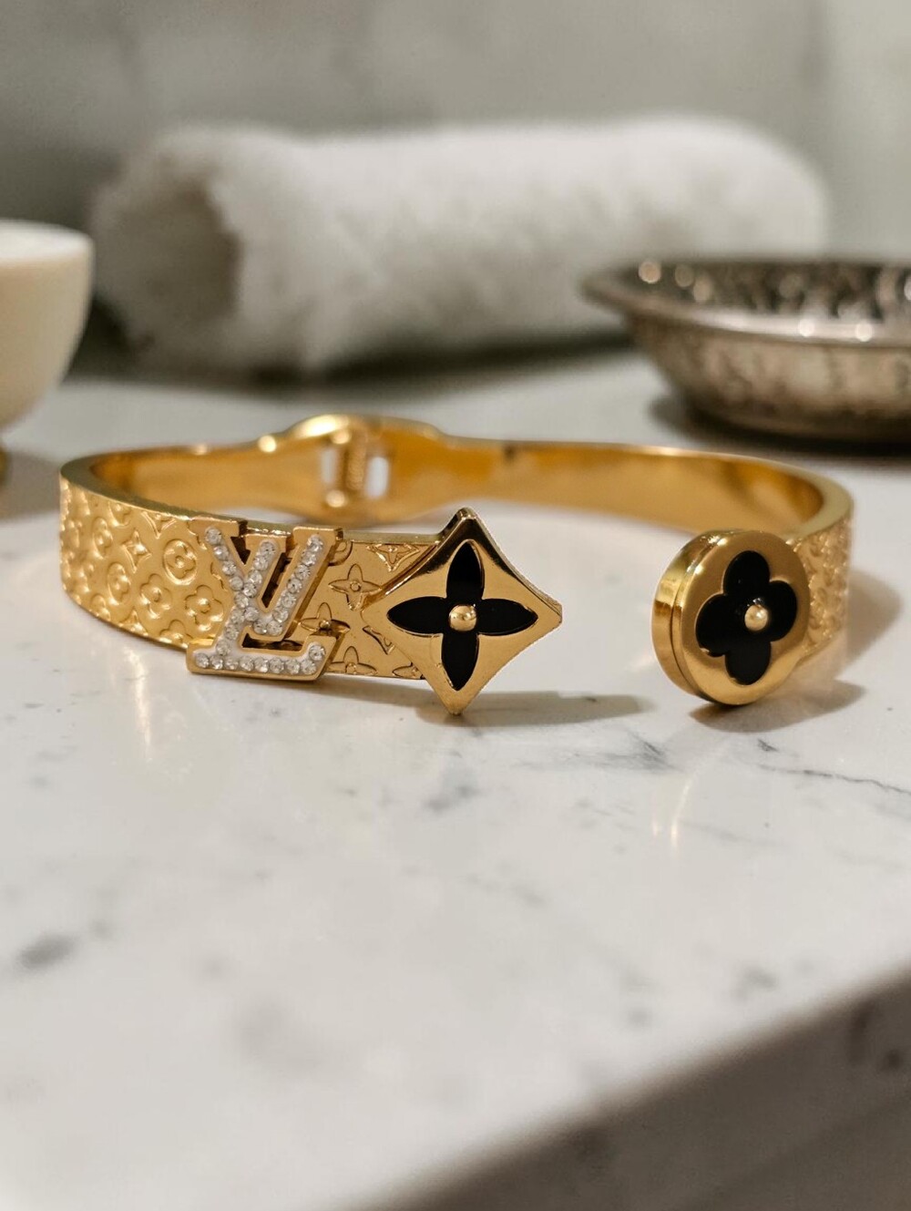 Black And Gold Bling Cuff Bracelet